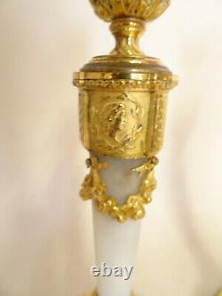 Pair Of Louis XVI Candlesticks In Bronze Gilding And Marble. Signed Raingo, Brothers