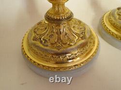 Pair Of Louis XVI Candlesticks In Bronze Gilding And Marble. Signed Raingo, Brothers