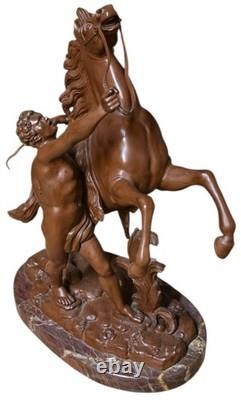Pair of Bronze and Turquin Marble Marly Horses
