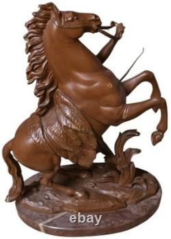 Pair of Bronze and Turquin Marble Marly Horses