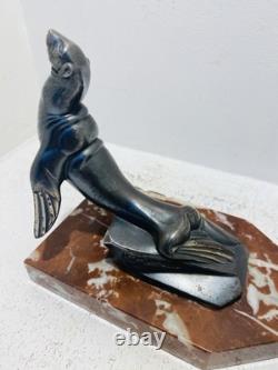 Pair of bookends in marble and bronze signed Hippolyte MOREAU - The Sea Lions