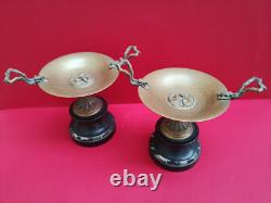 Pair of bronze and marble scissors signed J Moigniez with lizard and grasshopper decoration