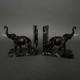 Pair Of Bronze Elephant Bookends Signed Carvin With Marble Bases M3300