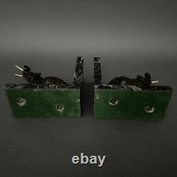 Pair of bronze elephant bookends signed Carvin with marble bases M3300