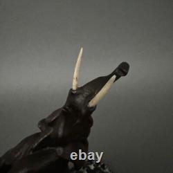 Pair of bronze elephant bookends signed Carvin with marble bases M3300