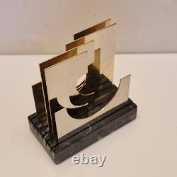 Paola Martelli Abstract Sculpture Bronze and Marble Signed Space Age