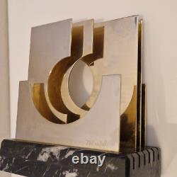 Paola Martelli Abstract Sculpture Bronze and Marble Signed Space Age