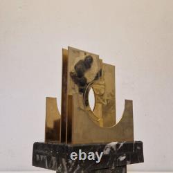 Paola Martelli Abstract Sculpture Bronze and Marble Signed Space Age