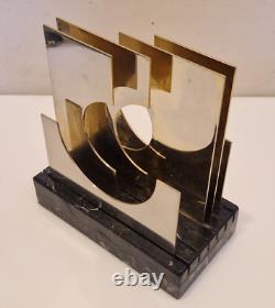 Paola Martelli Abstract Sculpture in Bronze and Marble, Signed, Space Age