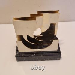 Paola Martelli Abstract Sculpture in Bronze and Marble, Signed, Space Age