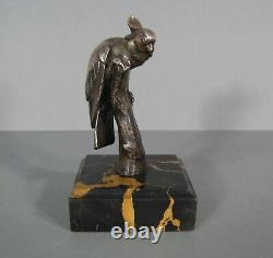 Parrot Silver Bronze Animal Sculpture Ancient Art Deco Signed Charles