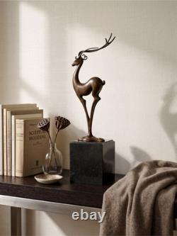 Patinated Bronze Art Deco Deer Sculpture Signed Coenrad on Marble-Effect Base