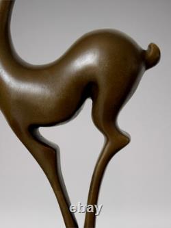 Patinated Bronze Art Deco Deer Sculpture Signed Coenrad on Marble-Effect Base