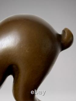 Patinated Bronze Art Deco Deer Sculpture Signed Coenrad on Marble-Effect Base