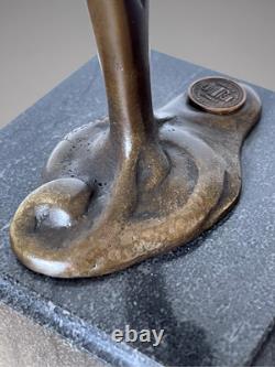 Patinated Bronze Art Deco Deer Sculpture Signed Coenrad on Marble-Effect Base