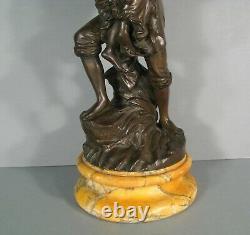 Paul And Virginia Young Lovers Sculpture Bronze Old Signed R. Bauër