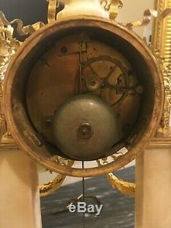 Pendulum Gantry Louis XVI White Marble And Gilded Bronzes Signed Thonissen