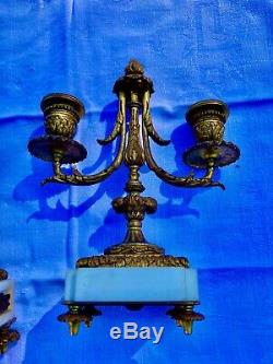 Pendulum & Trim Bronze Candlesticks Chimney Movement Signed Samuel Marti