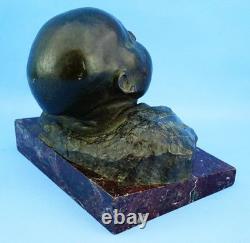 Pietro Ceccarelli, bronze and marble sculpture, newborn bust, first cry