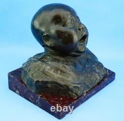 Pietro Ceccarelli, bronze and marble sculpture, newborn bust, first cry
