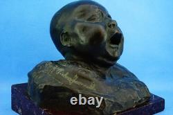 Pietro Ceccarelli, bronze and marble sculpture, newborn bust, first cry