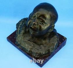 Pietro Ceccarelli, bronze and marble sculpture, newborn bust, first cry