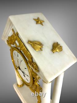 Portic Pendulum Epoque Empire In Marble And Golden Bronze Dial Signed 43 CM