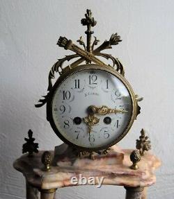 Portico Clock In Pink Marble And Ormolu Movement Signed J. Combe