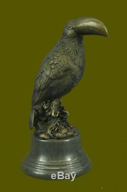 Pretty Bird Original Signed Pure Bronze Statue On Marble Sculpture Decor