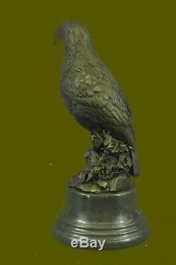 Pretty Bird Original Signed Pure Bronze Statue On Marble Sculpture Decor