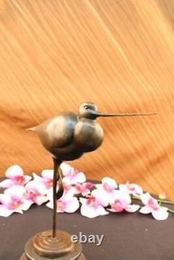 Pretty Signed Original Bird Pure Bronze On Marble Base Art Deco Figure
