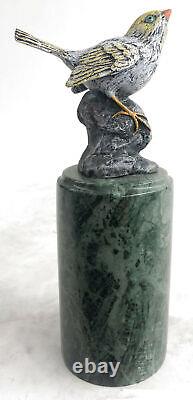 Pretty Signed Pure Bronze Cardinal Bird Finch Statue Marble Base Deal