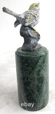 Pretty Signed Pure Bronze Cardinal Bird Finch Statue Marble Base Deal