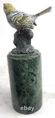 Pretty Signed Pure Bronze Cardinal Bird Finch Statue Marble Base Deal