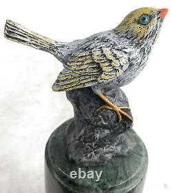 Pretty Signed Pure Bronze Cardinal Bird Finch Statue Marble Base Deal