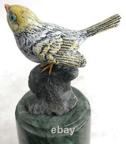 Pretty Signed Pure Bronze Cardinal Bird Finch Statue Marble Base Deal