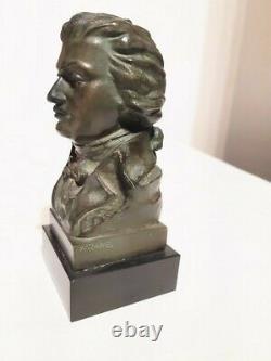 Probably Bronze Bust Of Mozart By X Ranel, Black Marble Base