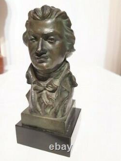 Probably Bronze Bust Of Mozart By X Ranel, Black Marble Base