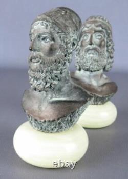 Rare Beautiful Statues Busts Marble Powder Patinated Bronze Signed Onyx Base