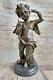 Rare Bronze Cupid Angelot Signed Statue Marble Base Eros Moreau Nr