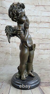 Rare Bronze Cupid Angelot Signed Statue Marble Base Eros Moreau Nr