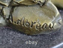 Rare Bronze Cupid Cherubin Signed Statue Marble Base Eros Moreau