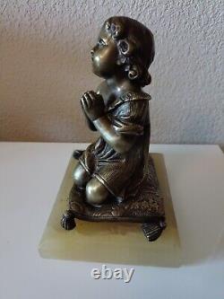 Rare Bronze Signed Mathurin Moreau 1822/1913 On Marble Little Girl Au Cushion