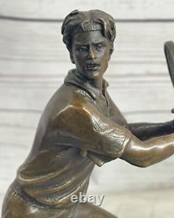 Rare Fine Vintage Bronze Signed Sculpture Statue Tennis Player Marble Base Sale