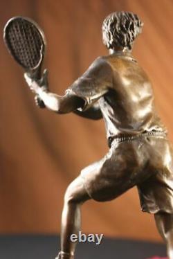 Rare Finish Vintage Bronze Signed Sculpture Statue Tennis Player Marble Base Deal
