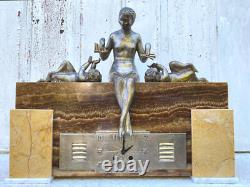 Rare George Lavroff Clock Silvered Bronze Marble Onyx Art Deco Signed Lavrov