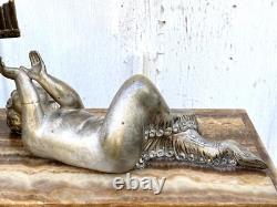 Rare George Lavroff Clock Silvered Bronze Marble Onyx Art Deco Signed Lavrov