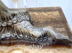 Rare George Lavroff Clock Silvered Bronze Marble Onyx Art Deco Signed Lavrov