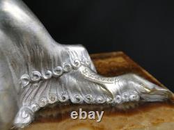 Rare George Lavroff Clock in Silvered Bronze, Marble & Onyx, Art Deco, Signed