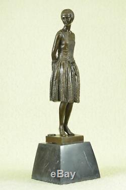 Rare Signed Original Sculpture Mom Housewife Marble Base Decor Art Bronze Statue